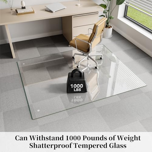 Glass Chair Mat 51" x 63" Tempered Glass Office Chair Mat - color: Transparent, size: 63" x 51"
