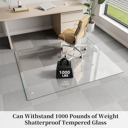 Glass Chair Mat 51" x 63" Tempered Glass Office Chair Mat - color: Transparent, size: 63" x 51"