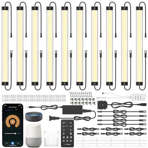 LABOREDUCER Under Cabinet Lights Plug in 10 Pack,11inch Ultra Thin LED Dimmable Closet Lights with Remote and Alexa Google APP,Under Counter Light for Kitchen,Cabinet,Workbench (10Pack Warm White) - color: 10pack Warm White