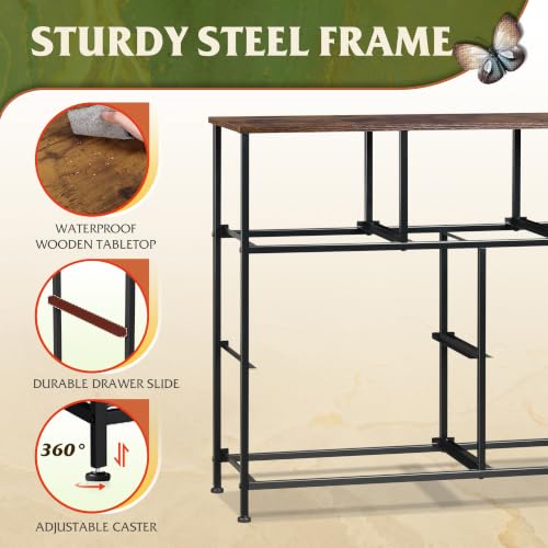WLIVE 7 Drawer Dresser TV Stand, Entertainment Center, Media Console Table with Metal Frame and Wood Top for TV up to 45 inch, Chest of Drawers for Bedroom, Living Room, Rustic Brown Wood Grain Print - color: Rustic Brown Wood Grain Print