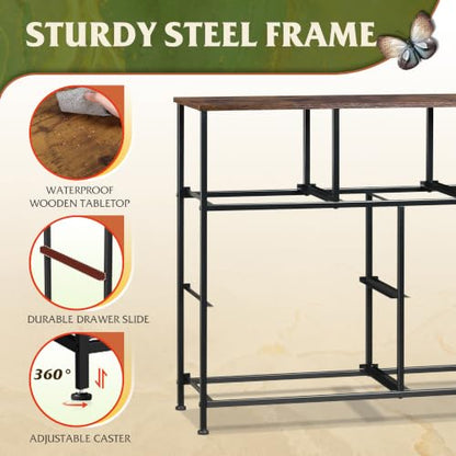 WLIVE 7 Drawer Dresser TV Stand, Entertainment Center, Media Console Table with Metal Frame and Wood Top for TV up to 45 inch, Chest of Drawers for Bedroom, Living Room, Rustic Brown Wood Grain Print - color: Rustic Brown Wood Grain Print
