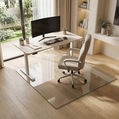 45"x45" Tempered Glass Chair Mat for Hardwood Floor & Carpet | 0.2" Thick Heavy-Duty Tempered Glass With 4 Non-Slip Pads, Smooth Rolling Surface Protects Floors From Scratches And Cracks - size: 45" x 45"