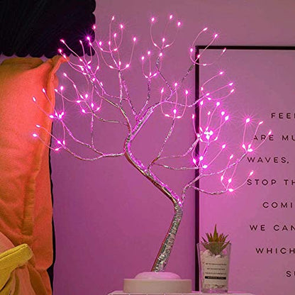 FUCHSUN 108 LED Tabletop Tree Lights Fairy Lamp, Pink, Glow Silver Branch | Steady On & Timer, Artificial Bonsai Twinkle Tree Light, Room Party Home Centerpieces Decoration, Battery/USB Operated - color: Pink Glow-silver Branch
