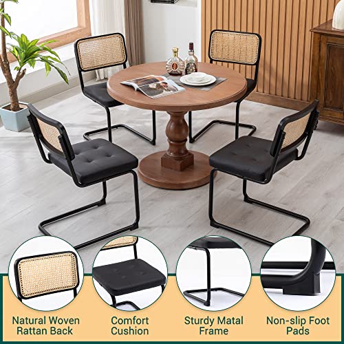 KCC Modern Dining Chairs Set of 4, Faux Leather Rattan Chair,Black | Mid Century Kitchen Side Chairs with Metal Legs and Upholstered Seat for Dining Room,Living Room,Bedroom - color: Black, size: Set of 4