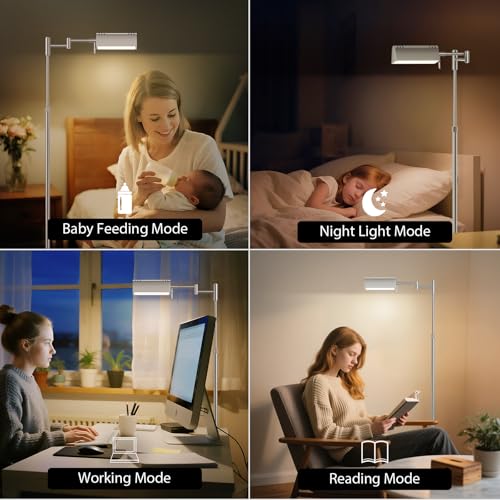 SUNMORY Dimmable LED Pharmacy Floor Lamps, 16W/1500LM Bright Reading Lamp | Remote Touch Control, 350°Swing Arm, Adjustable Height, Task Craft Tall Standing Light for Living Room Bedroom Office, Nickel - color: Nickel