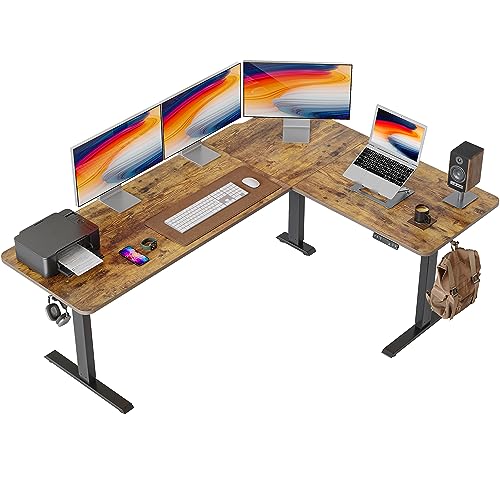 FEZIBO 75 Inches, Supports Over 300lbs, Large L Shaped Standing Desk, Electric Height Adjustable L Shaped Desk, Suitable for Home Office, Rustic Brown Top/Black Frame - color: Rustic Brown, size: 75 Inch