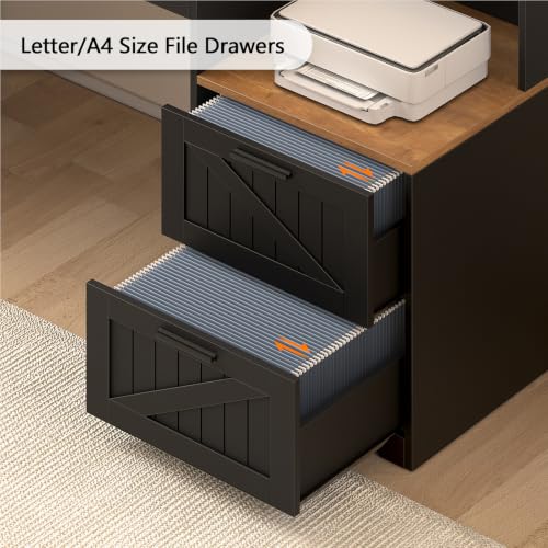 65" Farmhouse Computer Desk with Drawers and Printer Stand for Home Office - color: Brown and Black