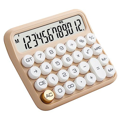 Large LCD Display Calculator, Big Button 12 Digit Mechanical Desktop Calculator with Anti Slip Bottom Pad, Removable Keycaps, Auto Shutdown Function for Office (Milk Tea Color)