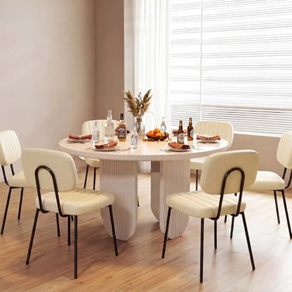 OLIXIS Dining Chairs Set of 6, Upholstered Kitchen Chairs, Beige White | Faux Leather Comfortable Cushion Seat, Metal Legs with Backrest, Mid-Century Modern, Easy Assembly, Dining Room Home - color: Beige White, size: 6 PCS