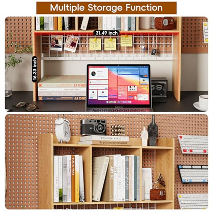 Desktop Bookshelf,Desk Hutch with 3 Shelves for Computer,Natural - color: Natural