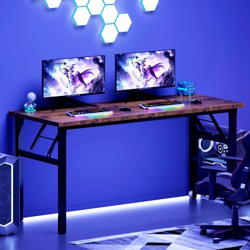 Need Office Computer Desk 54.3 Inch Sturdy Folding Laptop Table Retro | Black Frame Writing Gaming Work Table/Foldable Home Office Desk/Sewing Table, No Assembly Required - color: Rustic Brown & Black Frame, size: 54.3inch