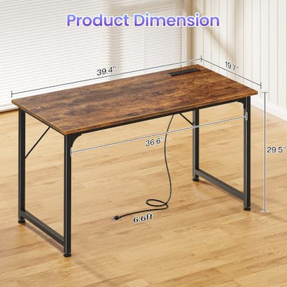 PRAISUN 40 X 20 Inch Computer Desk, Power Outlets, USB-C, Rustic Brown - color: Rustic Brown, size: 40inch
