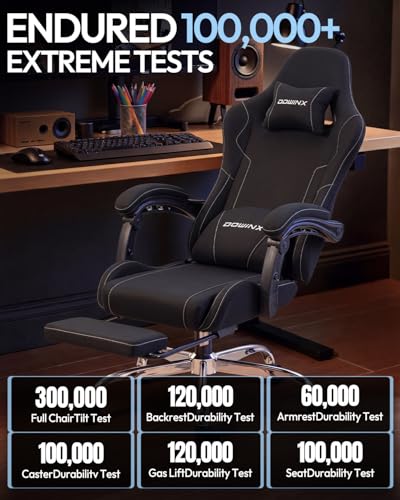 Dowinx Ergonomic Gaming Chair with Footrest & Massage Lumbar, 2D-Linkage Armrests for Computer Chair 330lbs with Headrest Pillow for Office, Home, Streaming and Long Gaming Sessions, Fabric Black - color: Pitch Black