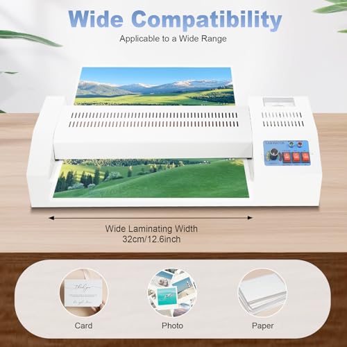 Electric Thermal Laminator Machine, Hot/Cold Roll Laminating Machine with 4 Roller System Large Laminator for A4/A3 Paper No Bubbles Prevents Misfed Items for Document Paper Photo