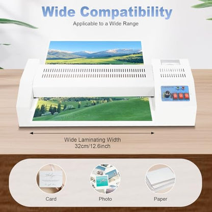 Electric Thermal Laminator Machine, Hot/Cold Roll Laminating Machine with 4 Roller System Large Laminator for A4/A3 Paper No Bubbles Prevents Misfed Items for Document Paper Photo