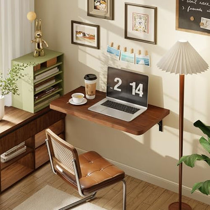 Dogsky Floating Wall Desk 24" x 14" - 100 lbs Heavy Duty Solid Pine - color: Walnut, size: 24" x 14"
