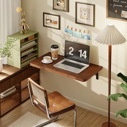 Dogsky Floating Wall Desk 24" x 14" - 100 lbs Heavy Duty Solid Pine - color: Walnut, size: 24" x 14"