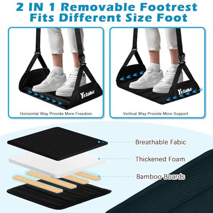 Yotako Airplane Foot Hammock-Removable Wide Bamboo Airplane Foot Rest with Extended Adjustment Strap, Desk Foot Hammock to Relax Your Feet Foot Sling Travel Essentials with Storage Pouch, Black