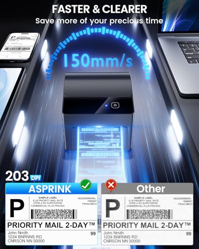 ASprink Bluetooth Shipping Label Printer with 750 Pcs Labels - color: Grey