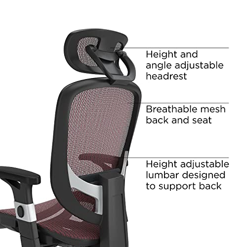 STAPLES Hyken Ergonomic Task Chair, Mesh, Ergonomic, Lumbar Support, Swivel, Maroon - color: Maroon