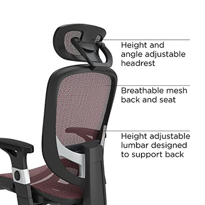 STAPLES Hyken Ergonomic Task Chair, Mesh, Ergonomic, Lumbar Support, Swivel, Maroon - color: Maroon