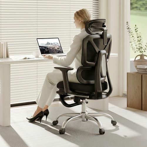 FLEXISPOT ErgoX Premium Ergonomic Office Chair with Footrest- Adjustable 3D Armrests, Dynamic Lumbar Support, Recline & Tilt Function, Mesh Seat, for Home & Office Use,Black Foam - color: Cloudtech Black, size: Overall Depth 44"