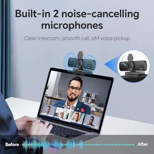 4K Webcam for PC with Dual Microphones, Autofocus USB Camera with Privacy Cover and Auto Light Correction, Plug and Play for Laptop, Mac, Zoom, Teams, Video Calls and Streaming - size: Without Tripod