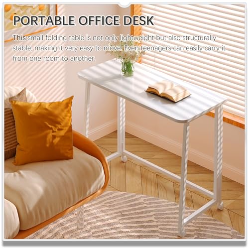 4NM 31.5" Mobile Small Folding Desk, Foldable Rolling Computer Home Office Desk, Study Writing Table for Small Space Saving Bedroom, with Wheels - All White - color: All White, size: 31.5"W x 15.7"D