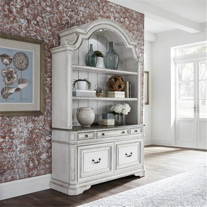 Ashford & Sons White Credenza Desk, Antique Finish, Rubberwood Solids and Oak/Birch Veneers, Weathered Brown Top, Dovetail Construction, File and Storage Drawers, Antique Pewter Hardware, Office - size: Filing Credenza