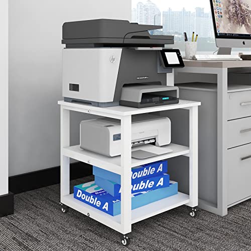 Natwind 3 Tier Laser Printer Stand,20''x20'' Side Table for Printer, White | Large Printer Table ,Copier Stand with Industrial Wheels, Heavy Duty Stand, 1.6''x0.8'' Thick Steel Tube, for Home Office - color: White