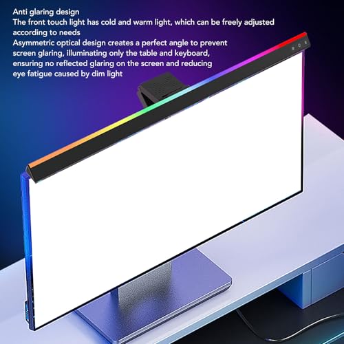 RGB Computer Light Bar with Music Sync, Dimmable LED Screen Lamp, 5 Color Temperatures Stepless Dimming Touch Control, Anti - Glare Dual Light for Desk and Gaming Setup