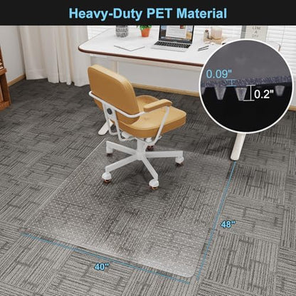Office Chair Mat for Carpet, 2 Pack, 40" x 48" Heavy Duty PET Desk Chair Mat with Studs, Easy Glide Clear Carpet Protector for Rolling Chairs Home Office, Shipped Flat No Curling - size: 40"x 48" 2pack (for Carpet)
