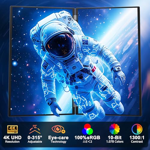 InnoView Dual Portable Monitor 23.8" 3840x2160P 4K 100% sRGB 315°Adjustable Dual Stacked Foldable Monitor Built-in Speakers Screen Extender with HDMI/USB-C/DP for Laptop Windows Mac - size: 23.8-inch-4k