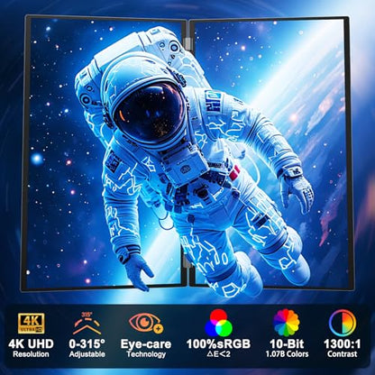 InnoView Dual Portable Monitor 23.8" 3840x2160P 4K 100% sRGB 315°Adjustable Dual Stacked Foldable Monitor Built-in Speakers Screen Extender with HDMI/USB-C/DP for Laptop Windows Mac - size: 23.8-inch-4k