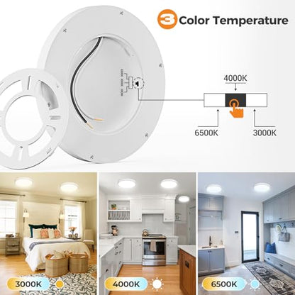 slochi 3Pack LED Flush Mount Ceiling Light Fixture, 9 Inch Light Fixture, 3000K-4000K-6500K Round Flat Bedroom Lights, Closet Round Surface for Bathroom Laundry Bedroom Hallway - color: White, size: 9Inch-3Pack