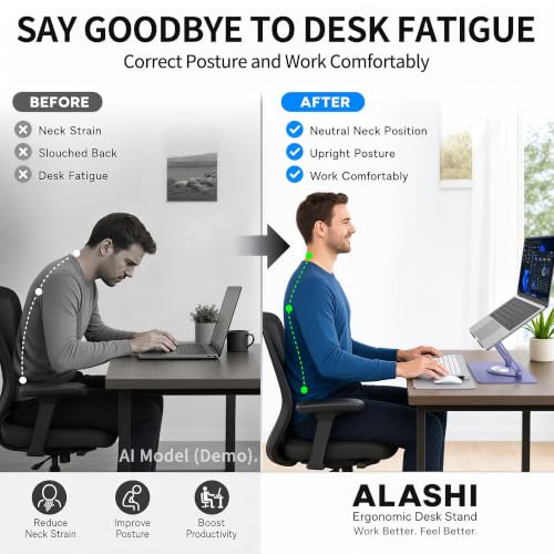 ALASHI Laptop Stand for Desk with 360° Rotating Base, Multi-Angle Adjustable Laptop Stands, Foldable Laptop Riser Compatible with 10 to 17 Inches PC Computer, Purple - color: Purple