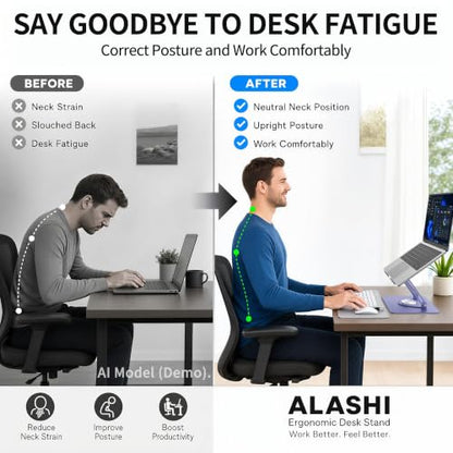 ALASHI Laptop Stand for Desk with 360° Rotating Base, Multi-Angle Adjustable Laptop Stands, Foldable Laptop Riser Compatible with 10 to 17 Inches PC Computer, Purple - color: Purple