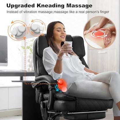Kneading Massage Office Chair with Heated,90-135° Reclining Executive Office Chair with Footrest,Computer Desk Chair with Wheels,Diamond-Stitched Cushion Leather Office Chair (Black) - color: Black