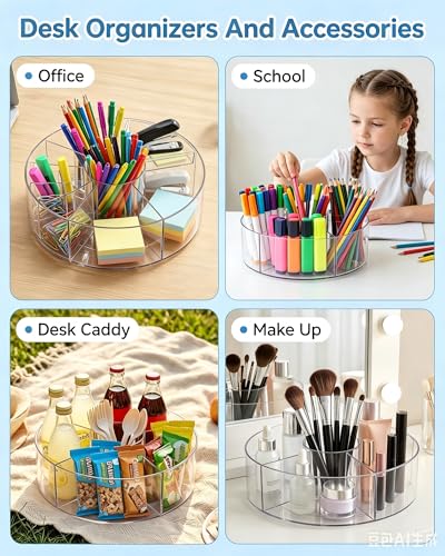Desktop Rotating Pen Holder, 360° Rotating Acrylic Pen Stand with 6 Compartments, Transparent Marker Storage Box, Suitable for Schools, Offices, Classrooms, and Craft Rooms