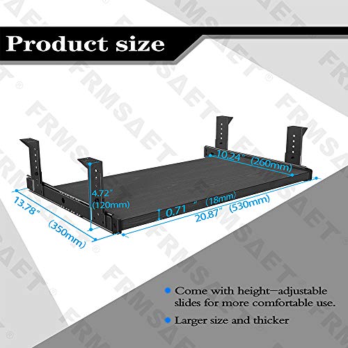 FRMSAET Office Product 20/24/30 inch Keyboard Drawer Tray(20 in, Black) | Heavy Duty Wood Pull-Out Under Desk Computer Platform Sliding Drawer Suits with Adjustable Height Slides, Save Space - color: Black, size: Small