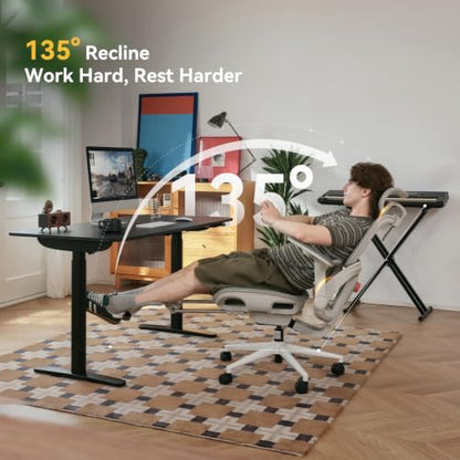 SIHOO B300 Pro Ergonomic Office Chair with Footrest, 4D Lumbar Support - color: Light Grey