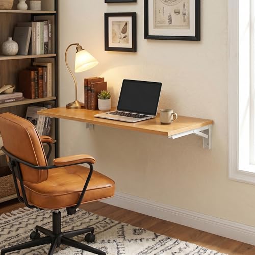 Need 36x20IN Wall Mounted Folding Table for Office Laundry Teak - color: Teak Color Desktop & Warm White Folding Brackets, size: L36" * W20"