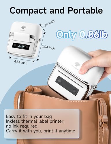Phomemo M250 3 Inch Label Maker Machine with Tape | Label Printer for Address, Barcode Printer for Business, Home, Logo Label, Sticker Printer for Phones & PC, with 1 Roll Label - color: White