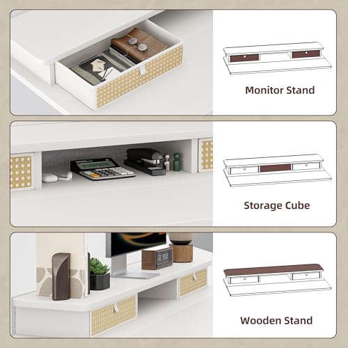 TIQLAB Standing Desk with Two Drawers, Stand Up Standing Desk Adjustable Height, Electric Sit Stand Table with Storage Shelf and Splice Board, 55 * 24 inch, White Wicker - color: White Wicker, size: 55*24 inch without keyboard tray