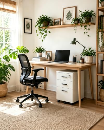 Lockable 3-Drawer Mobile Filing Cabinet with Wheels, Heavy-Duty Vertical Under Desk Storage & Printer Stand, Compatible with A4, Letter, Legal Size Hanging Files Home Office Use (White) - color: White