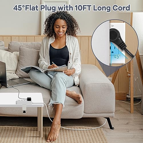 Desk Clamp Power Strip with USB C,Surge Protector Power Strip | 4 AC Outlets & 4 USB Ports Charging Station, Desktop Mount Surge Protector Extender, Multi Plug Outlet ,White - color: White