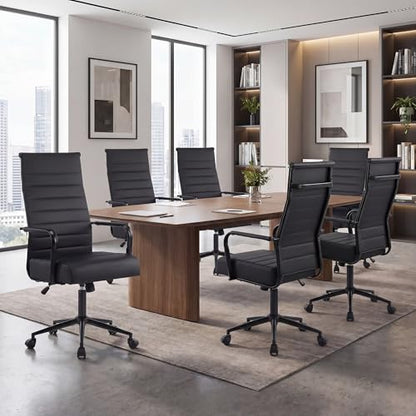 JOMEED Office Desk Chair,Conference Room Chair,High Back PU Leather Swivel | Modern Executive Ribbed Design, Ergonomic, Height Adjustable, Wheels and Arms, for Home Office(Black-Black Frame) - color: Black-black Frame
