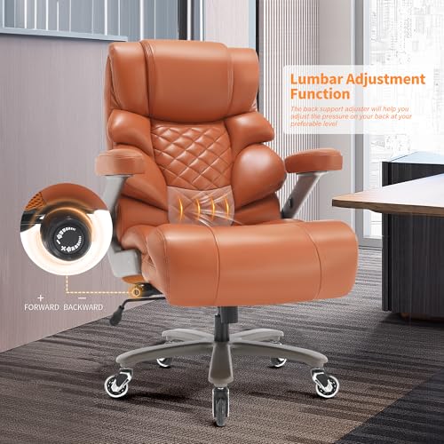 VUZI 700lbs Big and Tall Office Chair, Large Executive Leather Desk Chair - color: Gold Brown