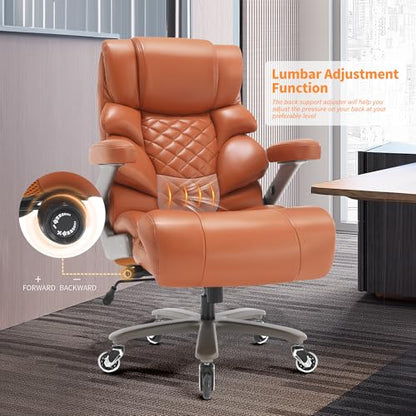 VUZI 700lbs Big and Tall Office Chair, Large Executive Leather Desk Chair - color: Gold Brown