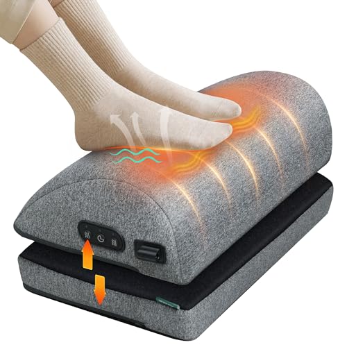 Snailax Heated Foot Rest Under Desk, Adjustable Height Foot Stool | 2026 Upgraded, Foot Warmer with 2 Heat Levels, 3 Vibration Modes, Memory Foam Support for Office, Home Office and Gaming - color: A.grey